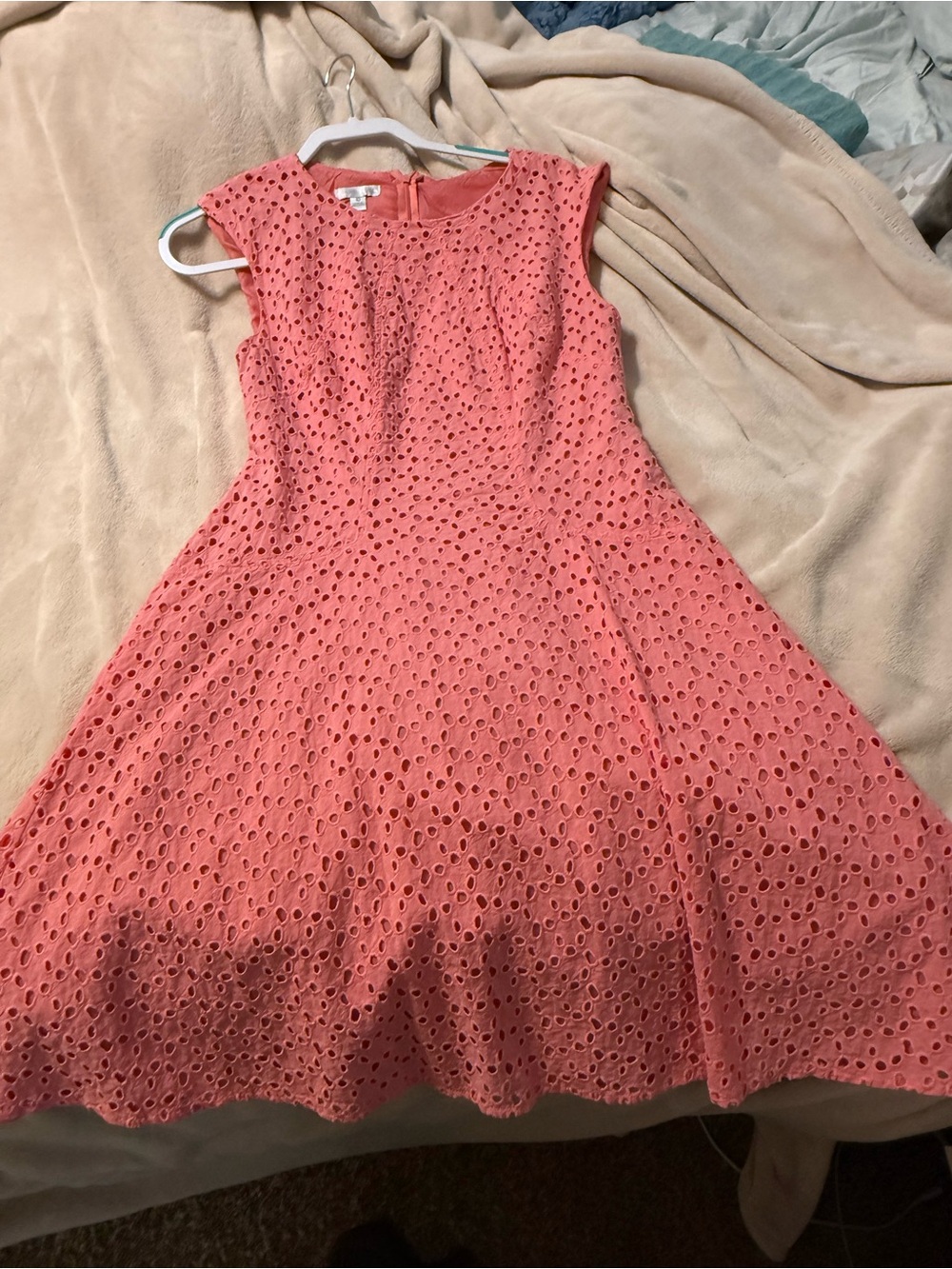 London Times Coral Eyelet Fit & Flare Mini Dress